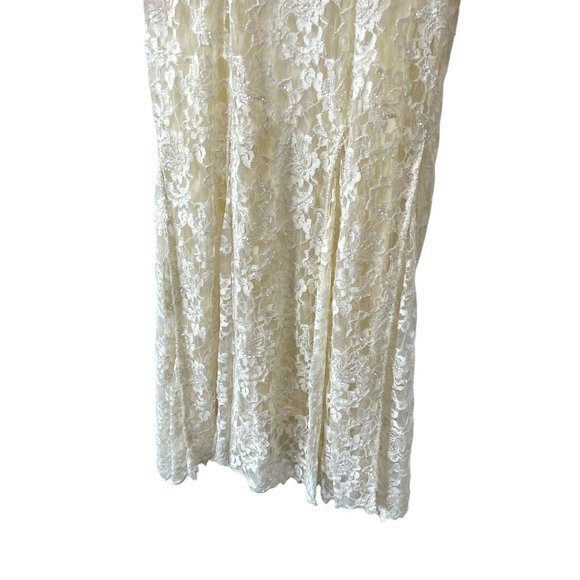Vintage 90s Scala Cream Lace Sequin Long Sleeve Full Length Dress Small - Picture 3 of 12